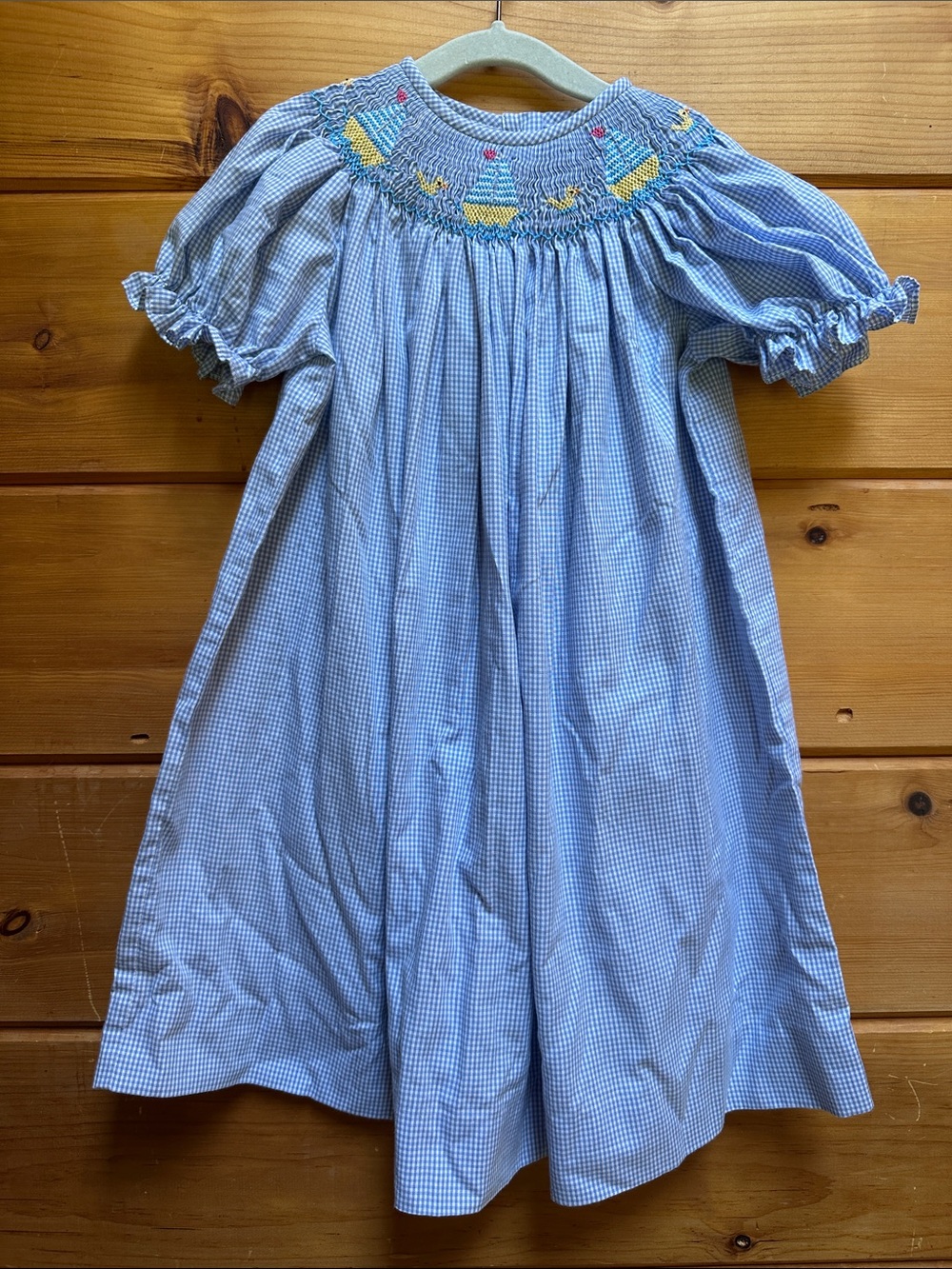 Silly Goose Smocked boat duck gingham dress short sleeve 6
